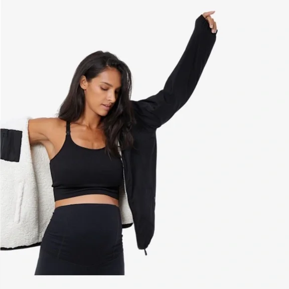 Ingrid & Isabel Black Bomber Jacket with Soft Cream Lining - Picture 4 of 6